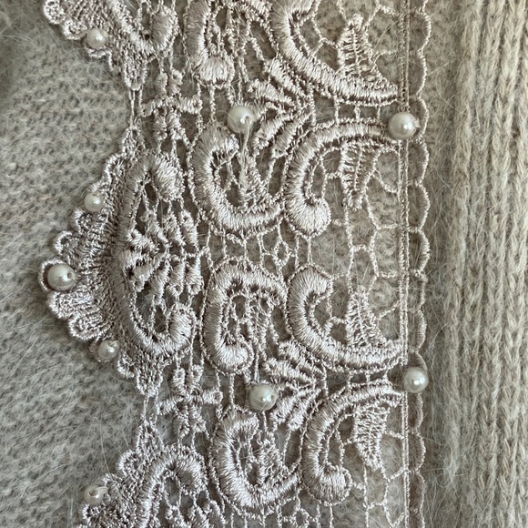 Vintage Korean made angora cardigan beaded embroidered rare open front longline - Picture 5 of 11